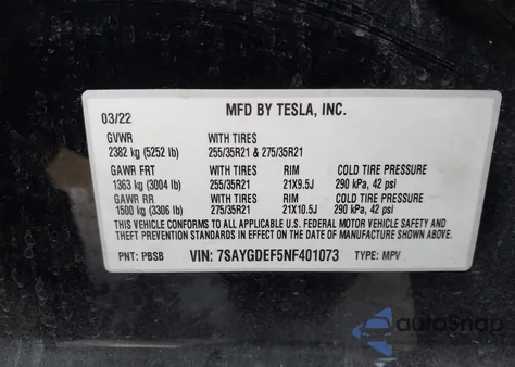 2022 Tesla Model Y Performance Dual Motor All-Wheel Drive z USA, uszkodzony, nr VIN 7SAYGDEF5NF401073
